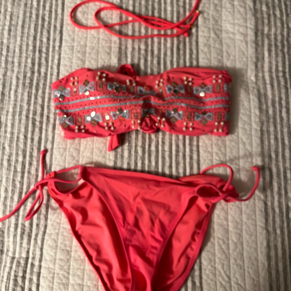 Victoria's Secret Coral Beaded Bikini Set